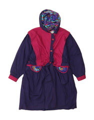 C&A Girls Hooded Raincoat 13-14 Years Purple Colourblock Polyester