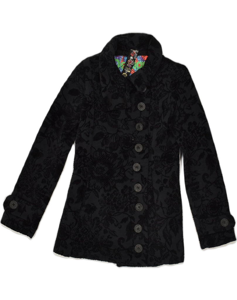 DESIGUAL Womens Overcoat EU 38 Medium Black Floral Cotton | Vintage Desigual | Thrift | Second-Hand Desigual | Used Clothing | Messina Hembry 