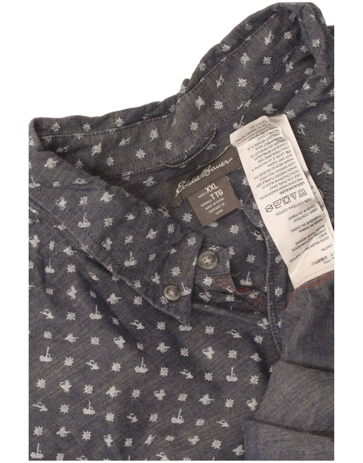 Eddie Bauer Mens Short Sleeve Shirt 2XL Blue Spotted Cotton
