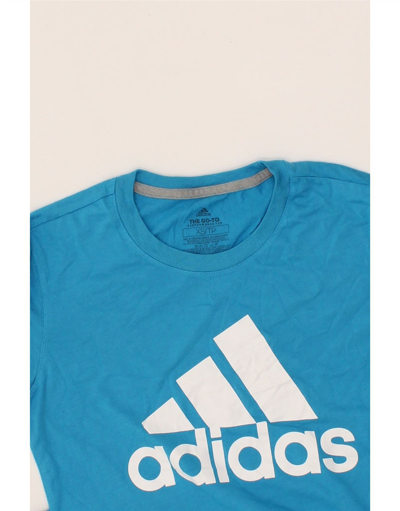 ADIDAS Womens Graphic T-Shirt Top UK 6 XS Blue Vintage Adidas and Second-Hand Adidas from Messina Hembry 