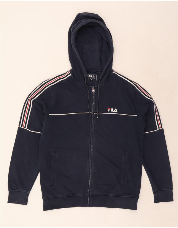 Fila Mens Graphic Zip Hoodie Sweater Medium Navy Blue Striped