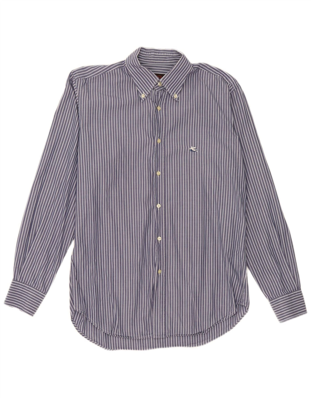 Etro Mens Shirt Size 41 Large Navy Blue Pinstripe Cotton