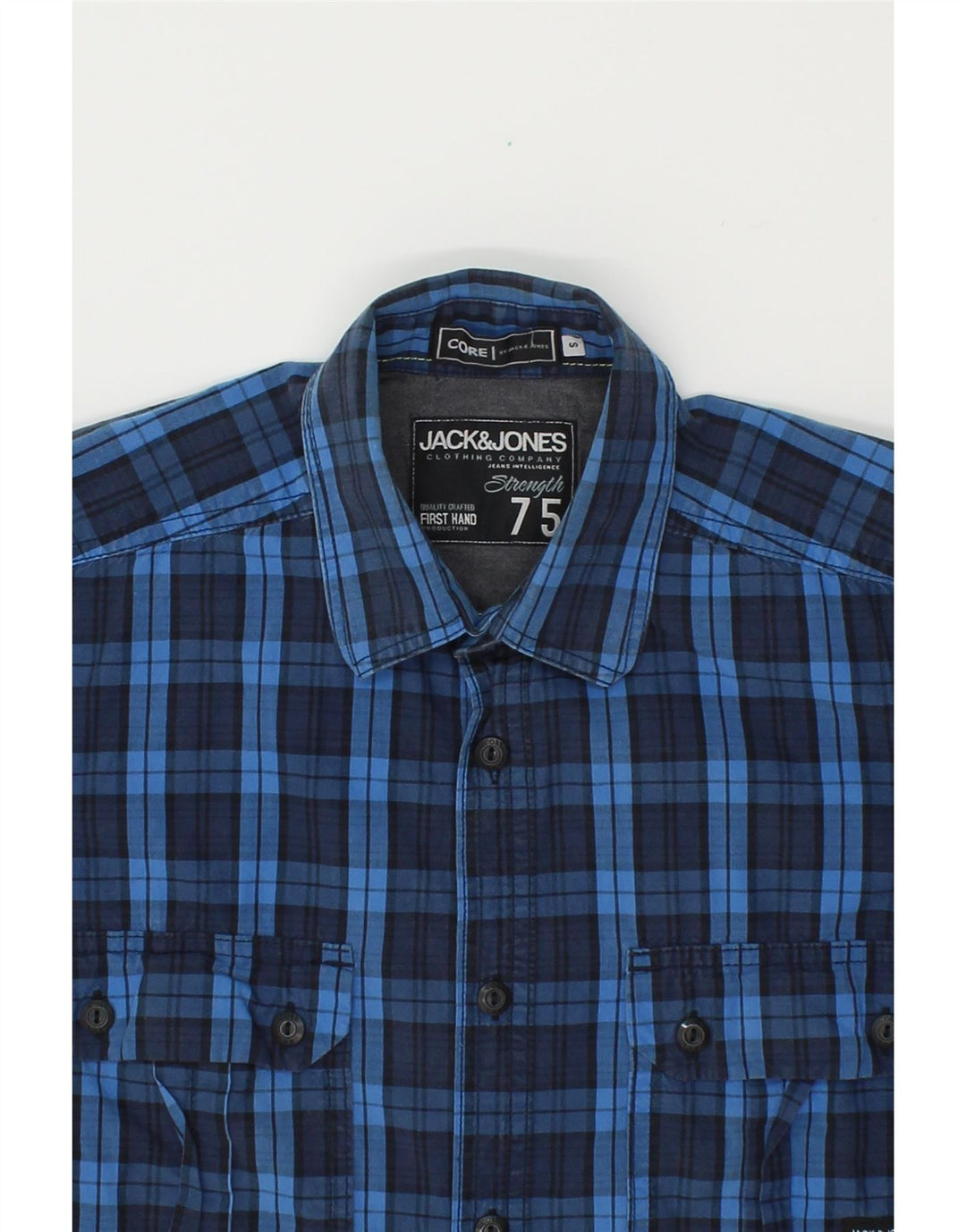 JACK & JONES Mens Shirt Small Navy Blue Check Cotton Vintage Jack & Jones and Second-Hand Jack & Jones from Messina Hembry 