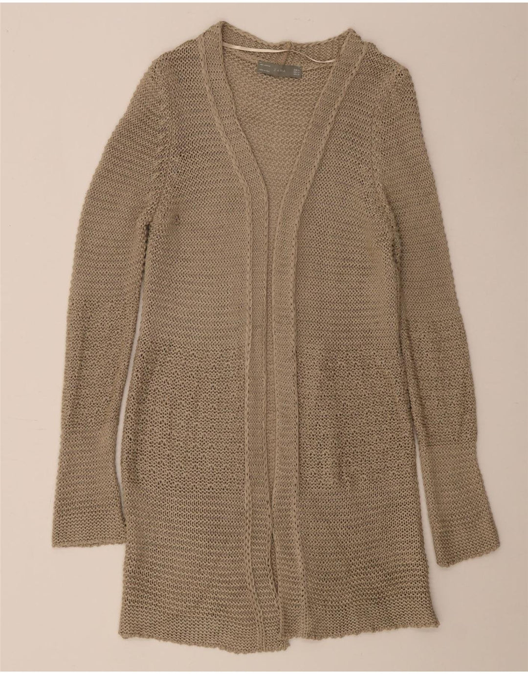 Zara Womens Oversized Longline Open Cardigan Sweater UK 14 Medium Beige