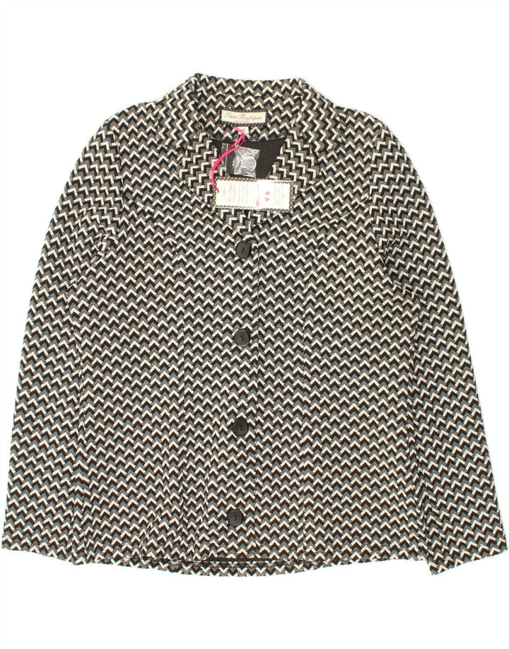 VINTAGE Womens 4 Button Blazer Jacket UK 14 Large  Black Geometric Vintage Vintage and Second-Hand Vintage from Messina Hembry 