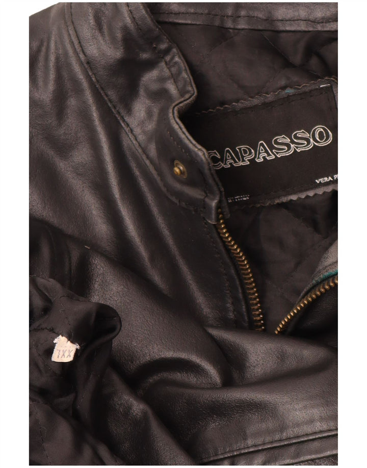 Vintage Womens Leather Jacket UK 20 2XL Black Colourblock Leather