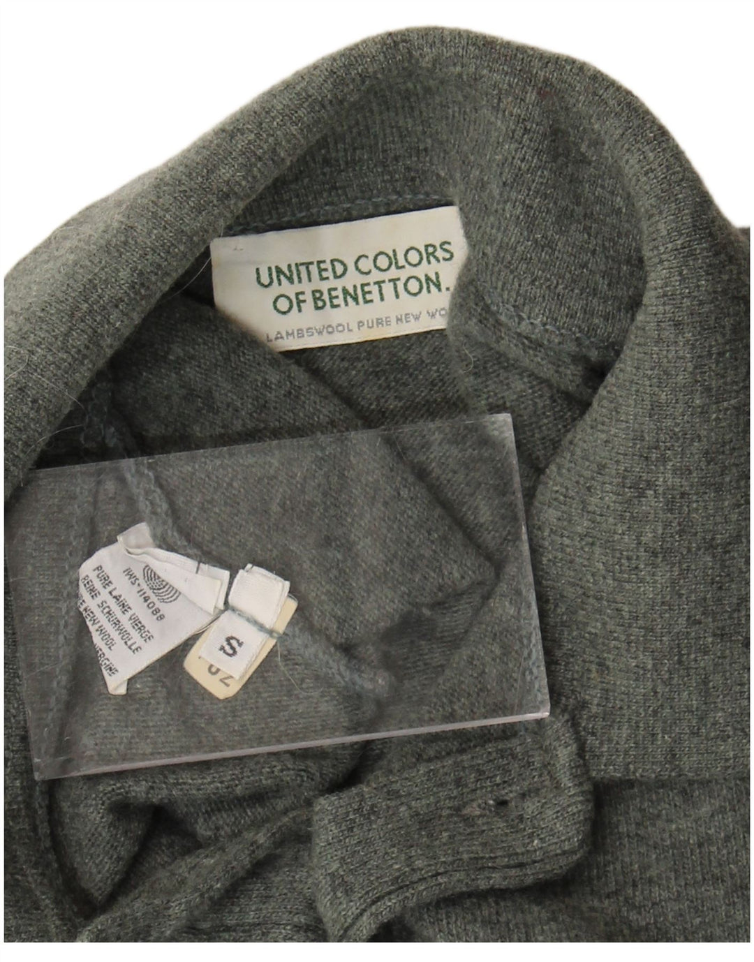 Benetton Mens Polo Neck Jumper Sweater Small Green Virgin Wool