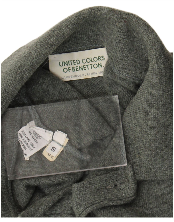 Benetton Mens Polo Neck Jumper Sweater Small Green Virgin Wool