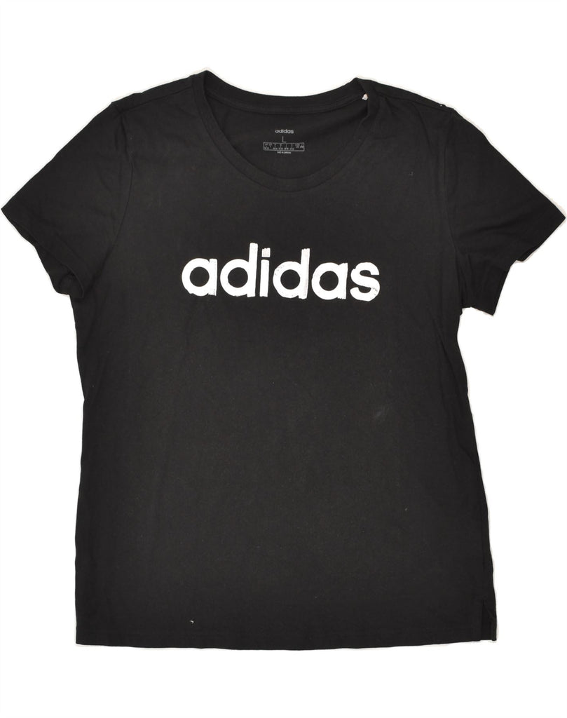 ADIDAS Womens Graphic T-Shirt Top UK 16/18 Large Black Cotton | Vintage Adidas | Thrift | Second-Hand Adidas | Used Clothing | Messina Hembry 