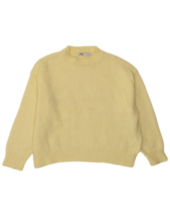 Zara Womens Crop Oversized Crew Neck Jumper Sweater UK 14 Medium Yellow