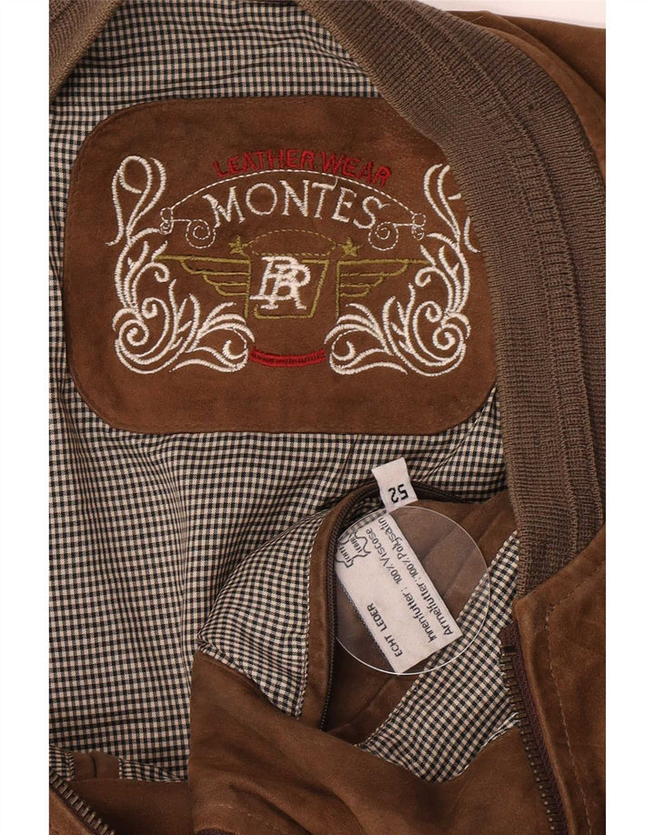Montes Mens Suede Bomber Jacket EU 52 XL Brown Leather
