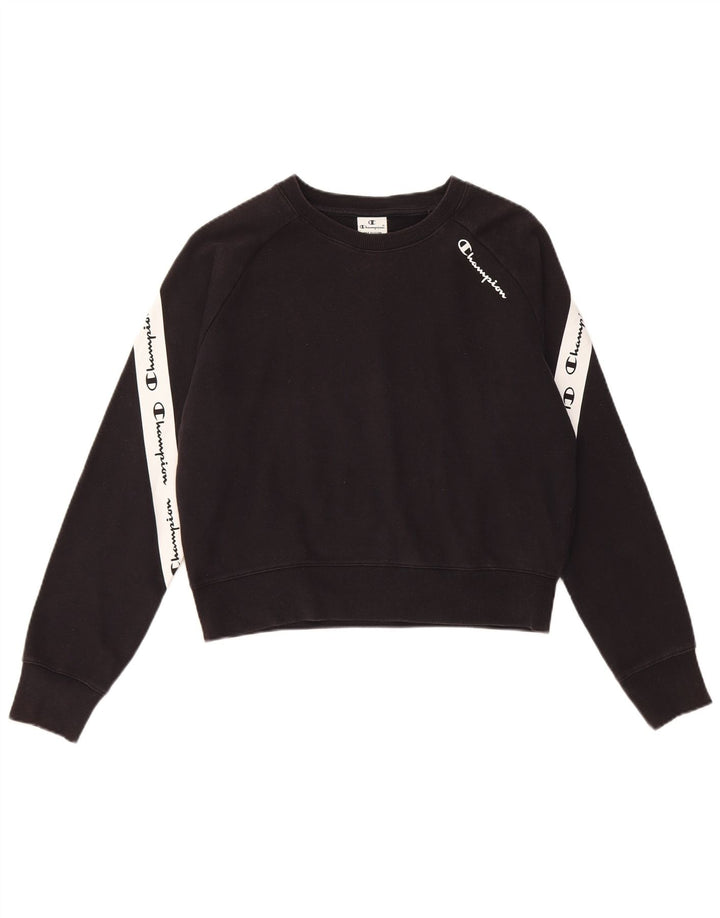 Champion Womens Graphic Sweatshirt Jumper UK 14 Medium Black Colourblock