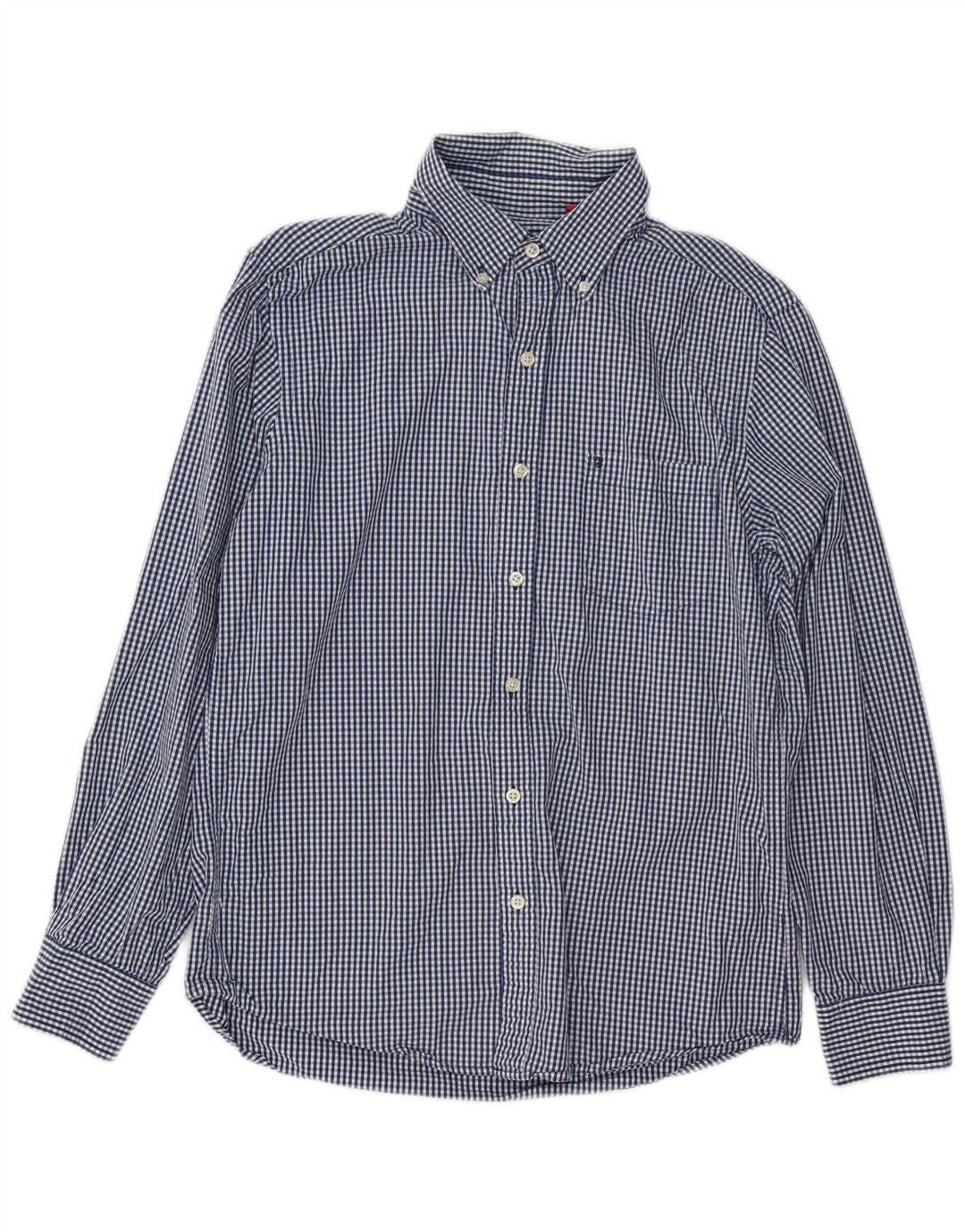 Izod Mens Coupe Ajustee Slim Fit Shirt Medium Blue Gingham Cotton
