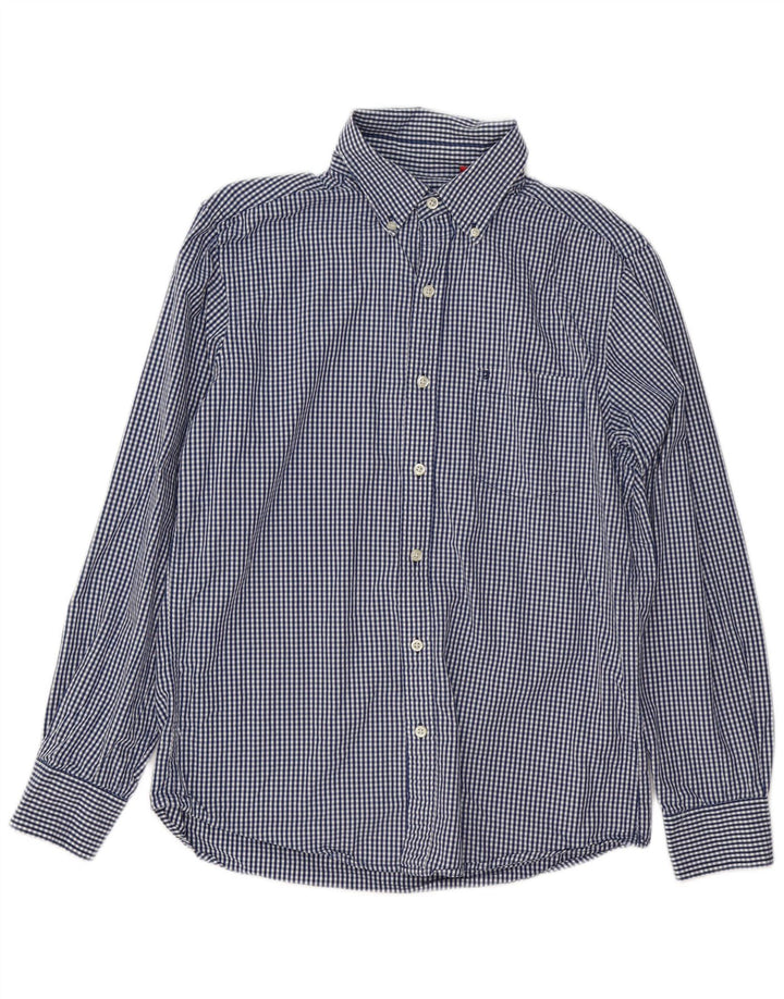 Izod Mens Coupe Ajustee Slim Fit Shirt Medium Blue Gingham Cotton