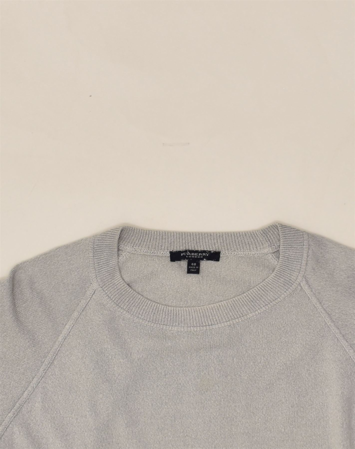 BURBERRY Mens Crew Neck Jumper Sweater IT 48 Small Grey Cotton Vintage Second Hand Clothing Online Messina Hembry