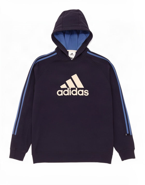 Adidas Mens Graphic Hoodie Jumper Large Navy Blue Cotton