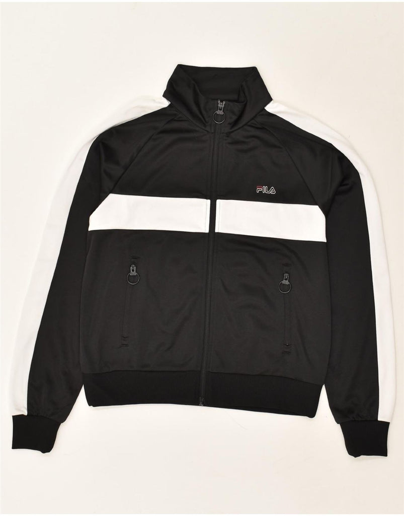 FILA Mens Graphic Tracksuit Top Jacket Small Black Colourblock Polyester | Vintage Fila | Thrift | Second-Hand Fila | Used Clothing | Messina Hembry 