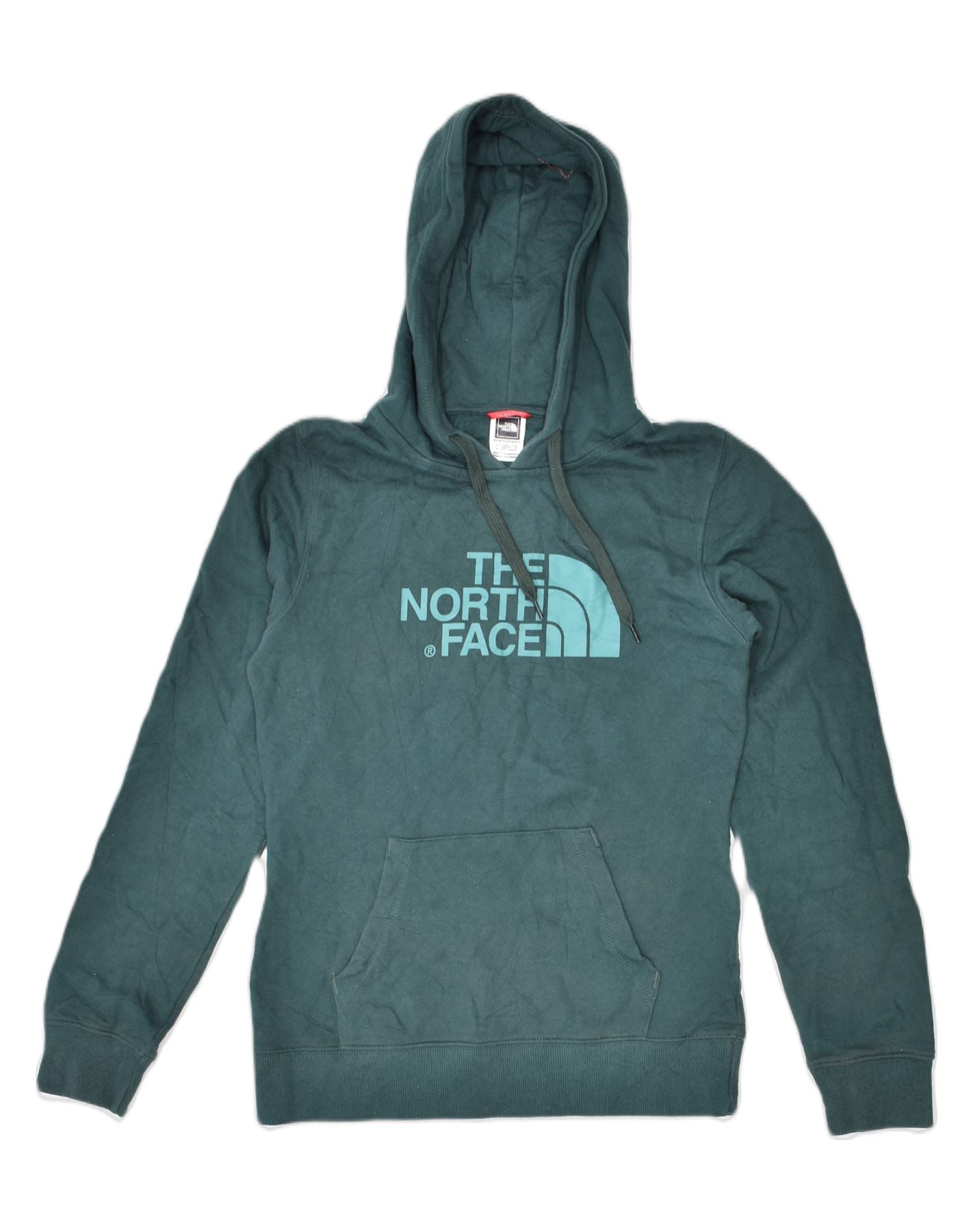 THE NORTH FACE Womens Graphic Hoodie Jumper UK 6 XS Turquoise Cotton Vintage Second Hand Clothing Online Messina Hembry