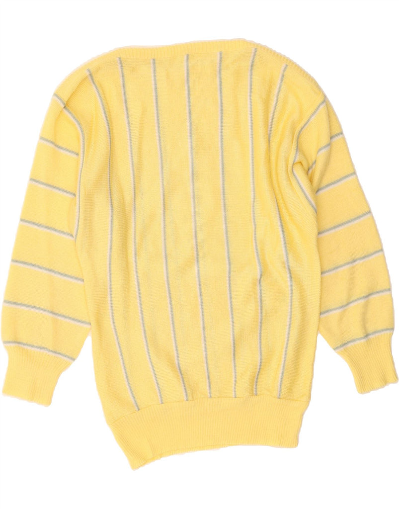 VINTAGE Womens Boat Neck Jumper Sweater UK 14 Medium Yellow Striped Vintage Vintage and Second-Hand Vintage from Messina Hembry 