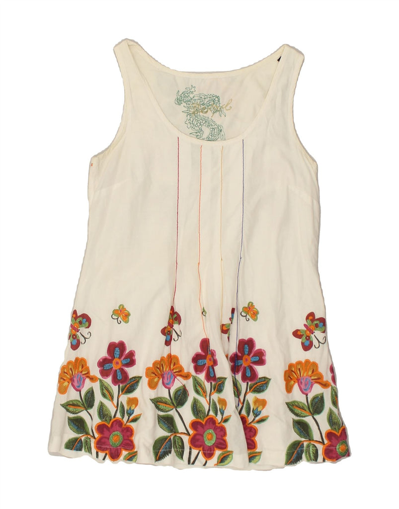 DESIGUAL Womens Graphic Sleeveless Blouse Top UK 12 Medium Beige Floral | Vintage Desigual | Thrift | Second-Hand Desigual | Used Clothing | Messina Hembry 