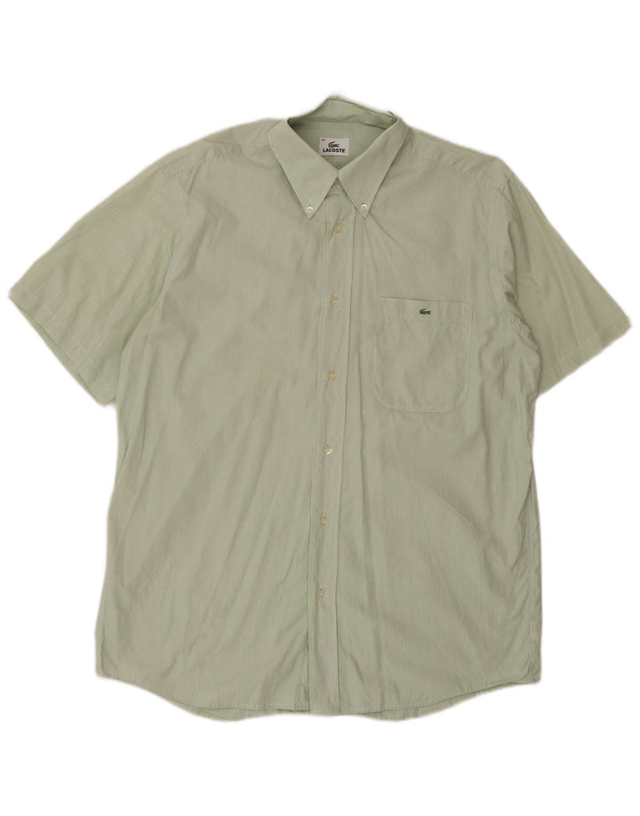 LACOSTE Mens Short Sleeve Shirt Size 40 Medium Green Pinstripe Cotton