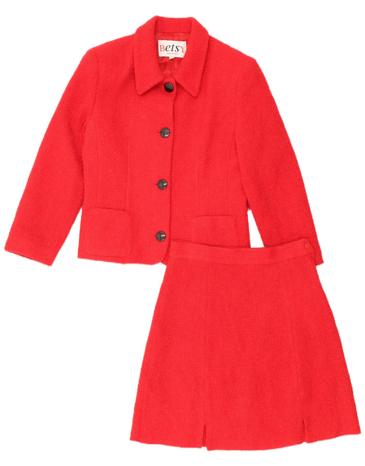 Vintage Womens 4 Button 2 Piece Skirt Set UK 12 Medium W28  Red Wool