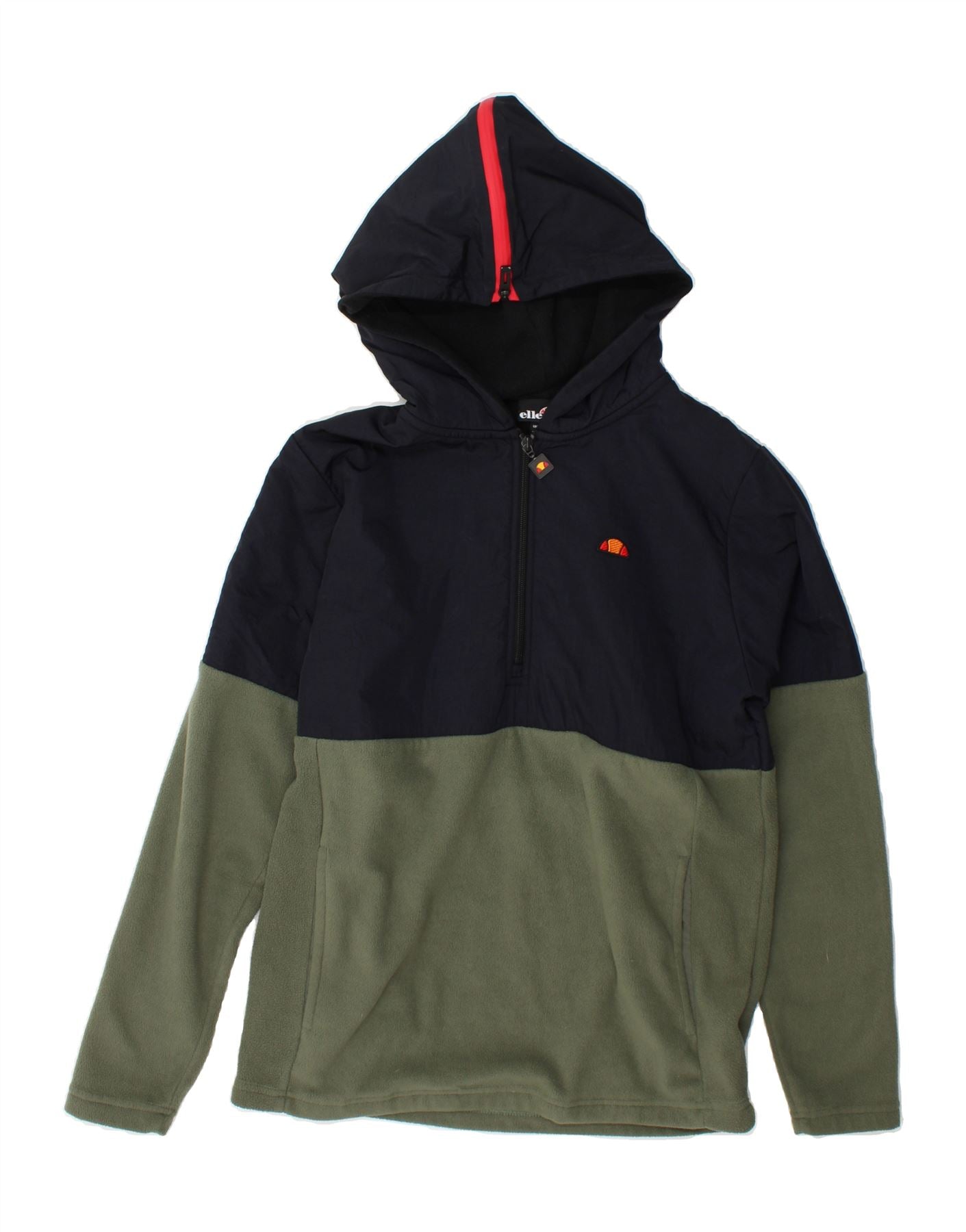 ELLESSE Mens Zip Neck Hooded Fleece Jumper XS Green Colourblock