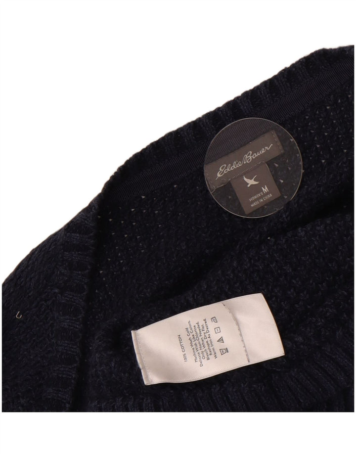 Eddie Bauer Womens Cardigan Sweater UK 14 Medium Navy Blue Cotton
