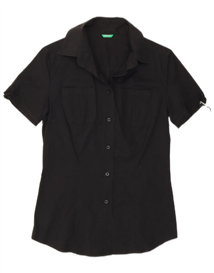 BENETTON Womens Short Sleeve Shirt UK 12 Medium Black