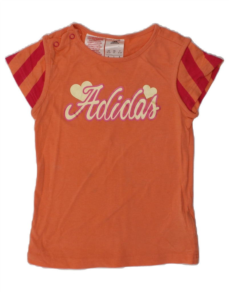 ADIDAS Girls Graphic T-Shirt Top 3-4 Years Orange Cotton | Vintage Adidas | Thrift | Second-Hand Adidas | Used Clothing | Messina Hembry 