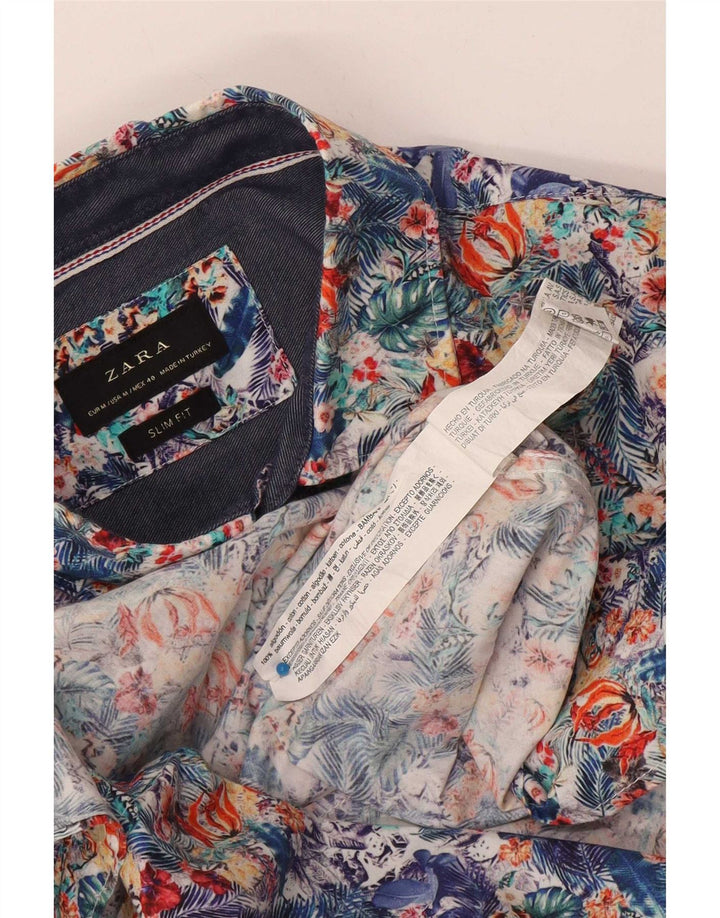 Zara Mens Slim Fit Shirt Medium Multicoloured Floral Cotton