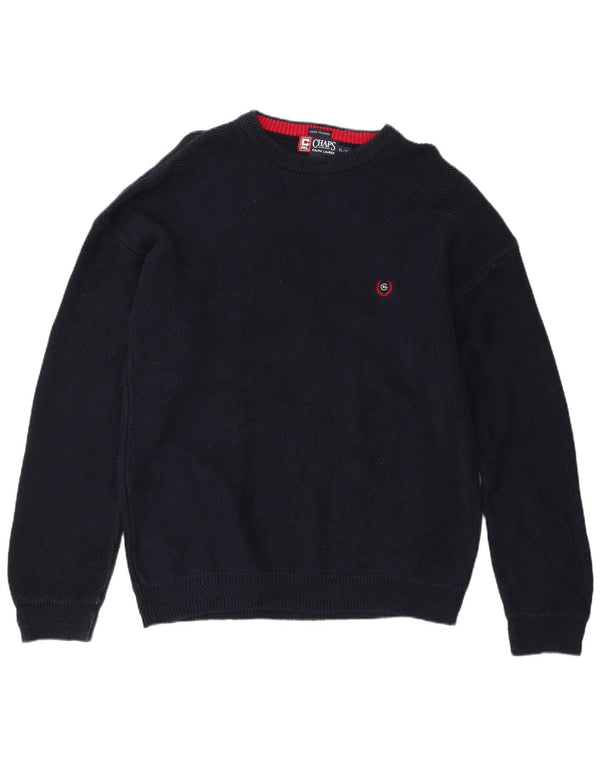 CHAPS RALPH LAUREN Mens Boat Neck Jumper Sweater XL Navy Blue Herringbone