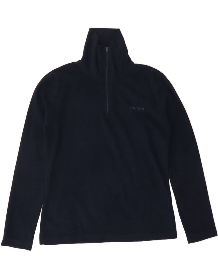 INVICTA Womens Zip Neck Fleece Jumper UK 14 Medium Navy Blue Polyester Vintage Invicta and Second-Hand Invicta from Messina Hembry 