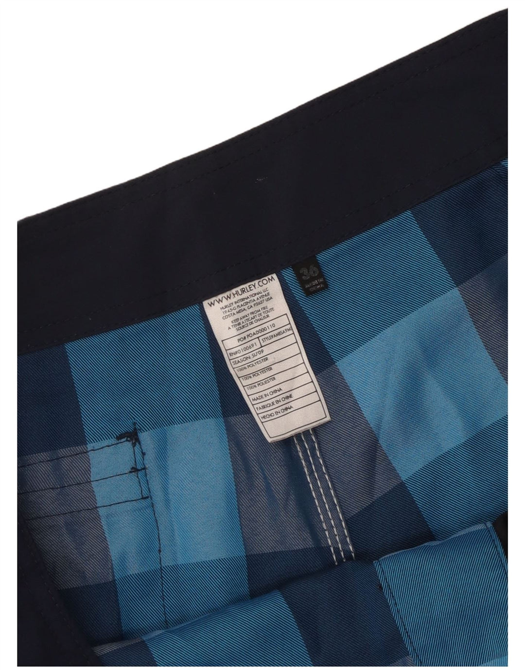 Hurley Mens Graphic Swimming Shorts Large  Blue Check Polyester