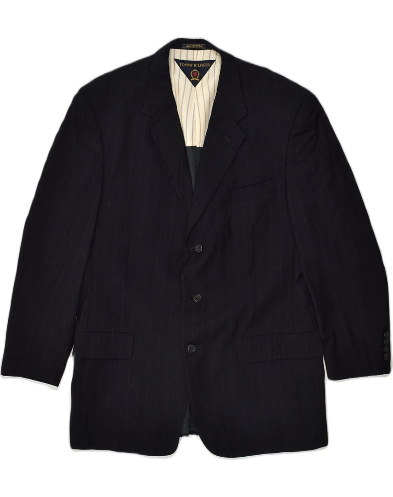 TOMMY HILFIGER Mens 3 Button Blazer Jacket UK 40 Large Black Pinstripe | Vintage Tommy Hilfiger | Thrift | Second-Hand Tommy Hilfiger | Used Clothing | Messina Hembry 