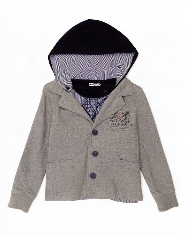 Guess Boys 3 Button Hooded Blazer Jacket 7-8 Years Grey Cotton