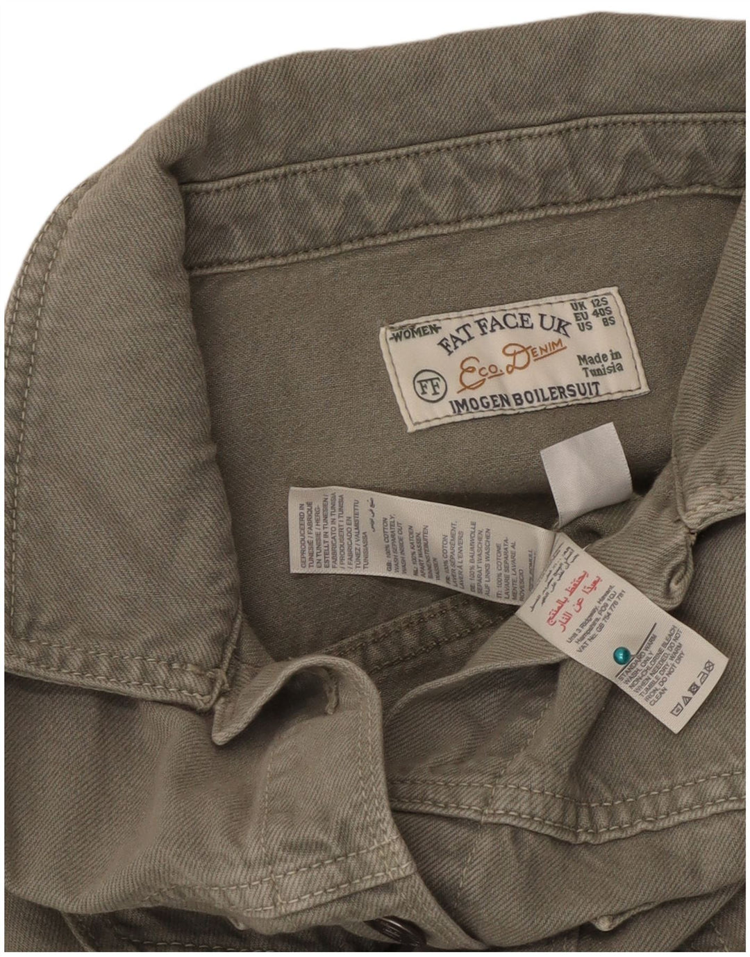 Fat Face Womens Denim Jumpsuit UK 12 Medium Khaki Cotton