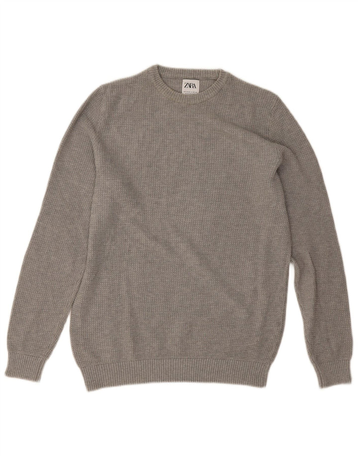 Zara Mens Crew Neck Jumper Sweater Medium Grey Cotton