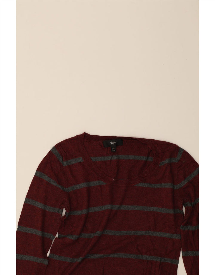 MOSSIMO Womens Boat Neck Jumper Sweater UK 12 Medium Burgundy Striped Vintage Mossimo and Second-Hand Mossimo from Messina Hembry 