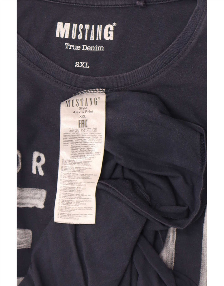 Mustang Mens Graphic T-Shirt Top 2XL Navy Blue Cotton