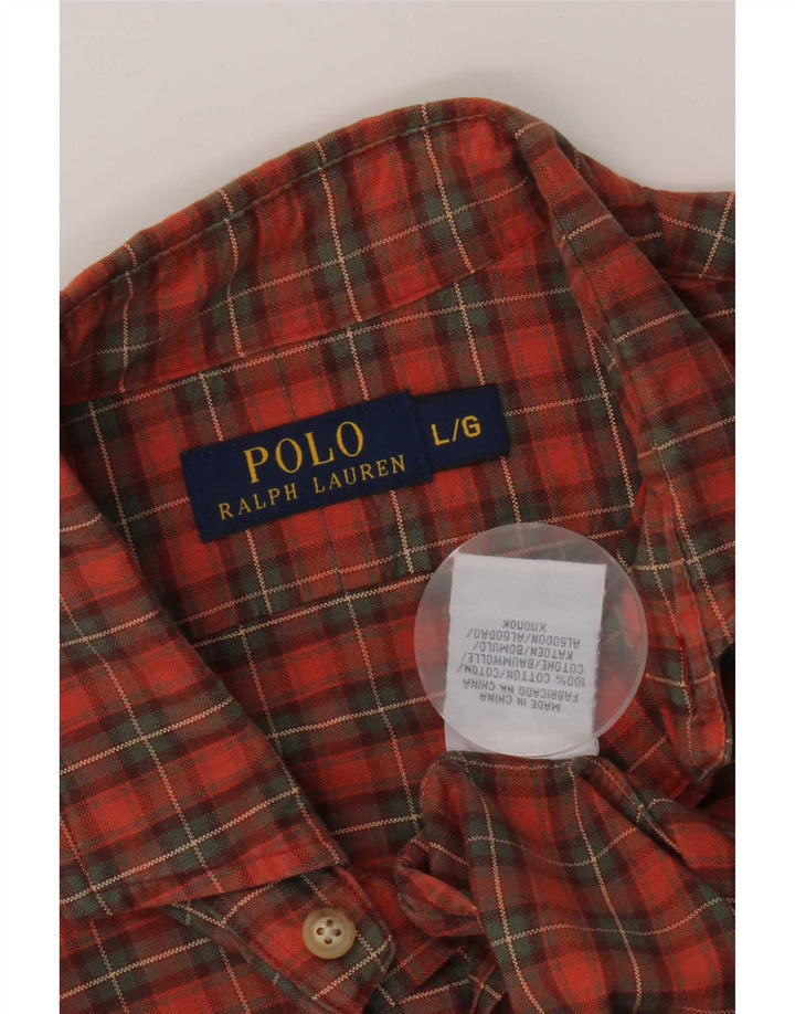 Polo Ralph Lauren Mens Shirt Large Orange Check Cotton