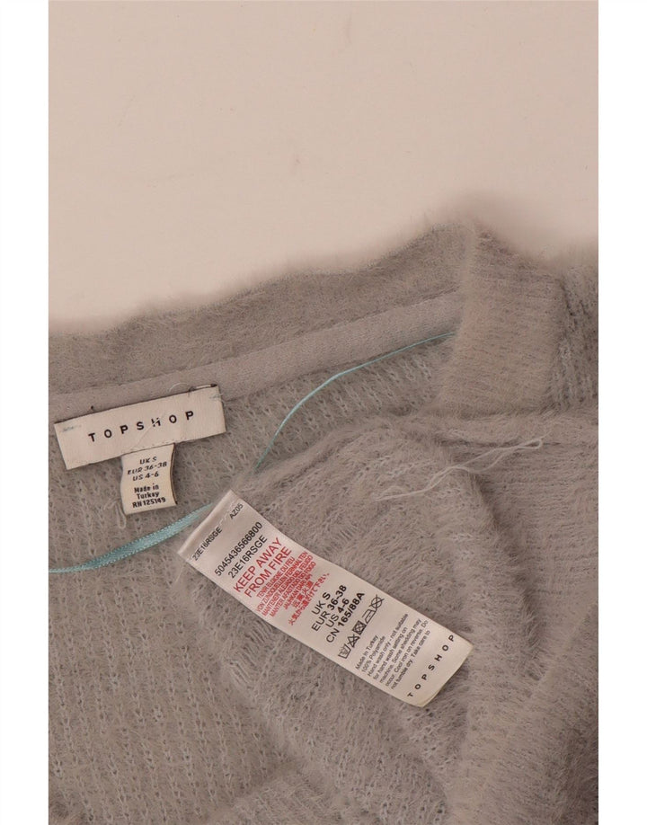 Topshop Womens Crop Oversized V-Neck Jumper Sweater UK 10 Small Grey
