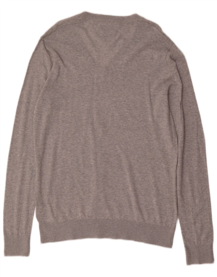 TOMMY HILFIGER Mens V-Neck Jumper Sweater XL Grey Cotton