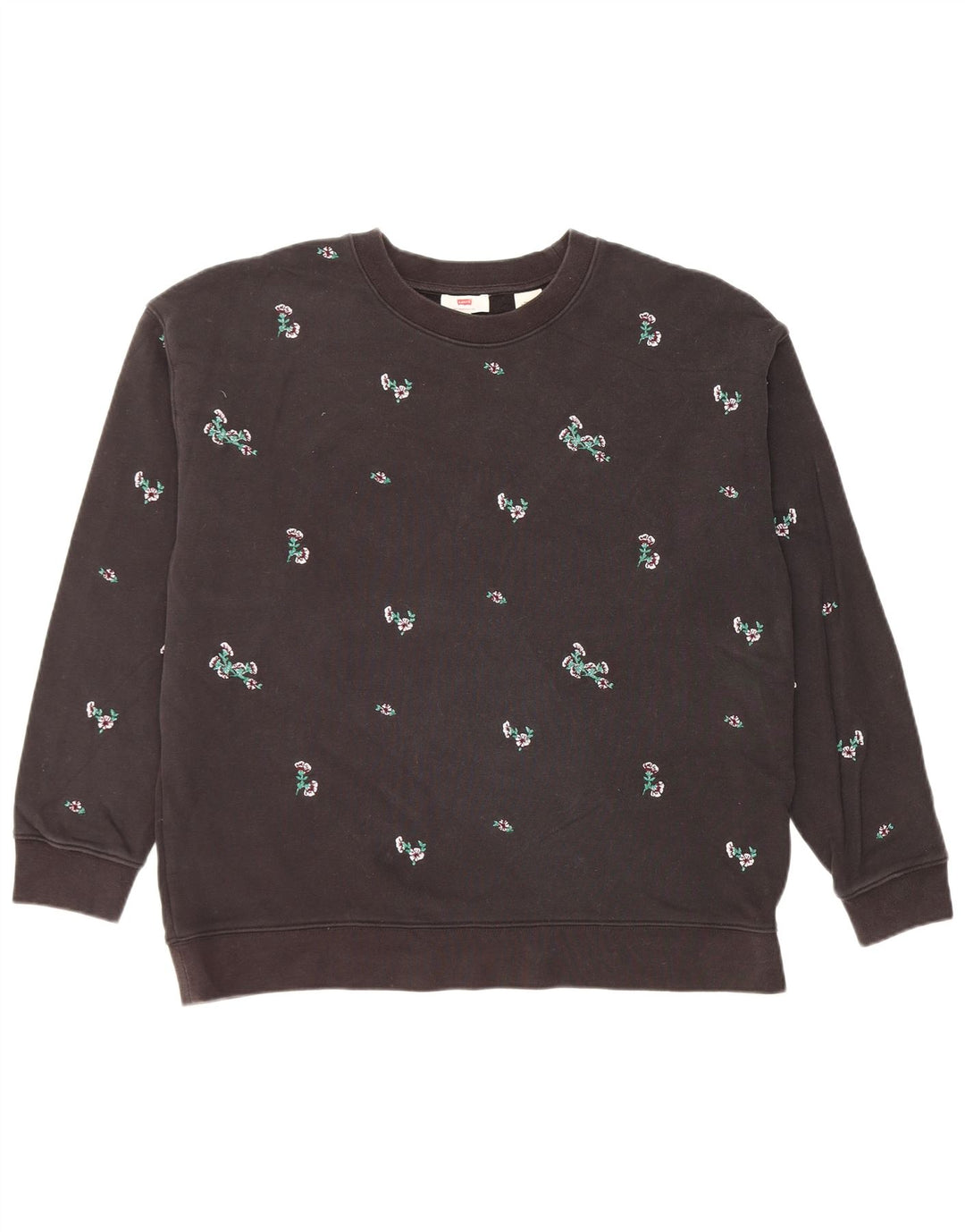 Levi's Womens Oversized Sweatshirt Jumper UK 16 Large Black Floral Cotton