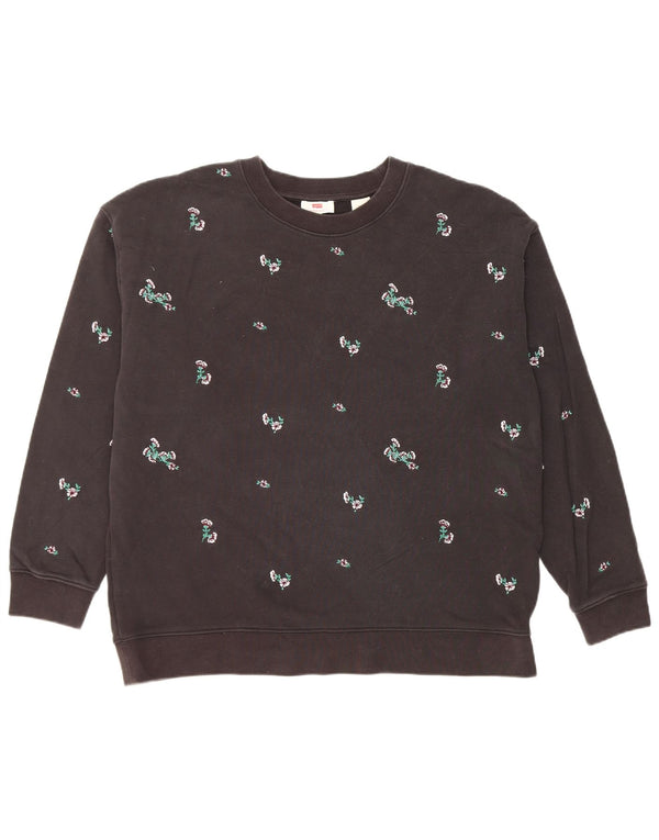 Levi's Womens Oversized Sweatshirt Jumper UK 16 Large Black Floral Cotton