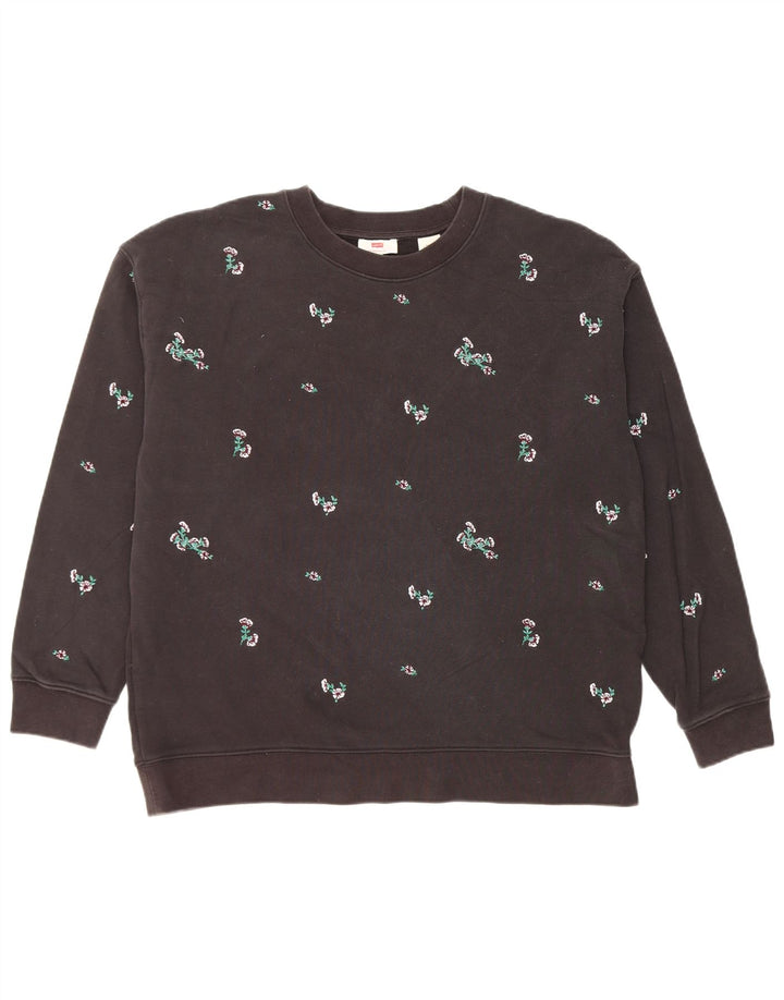 Levi's Womens Oversized Sweatshirt Jumper UK 16 Large Black Floral Cotton