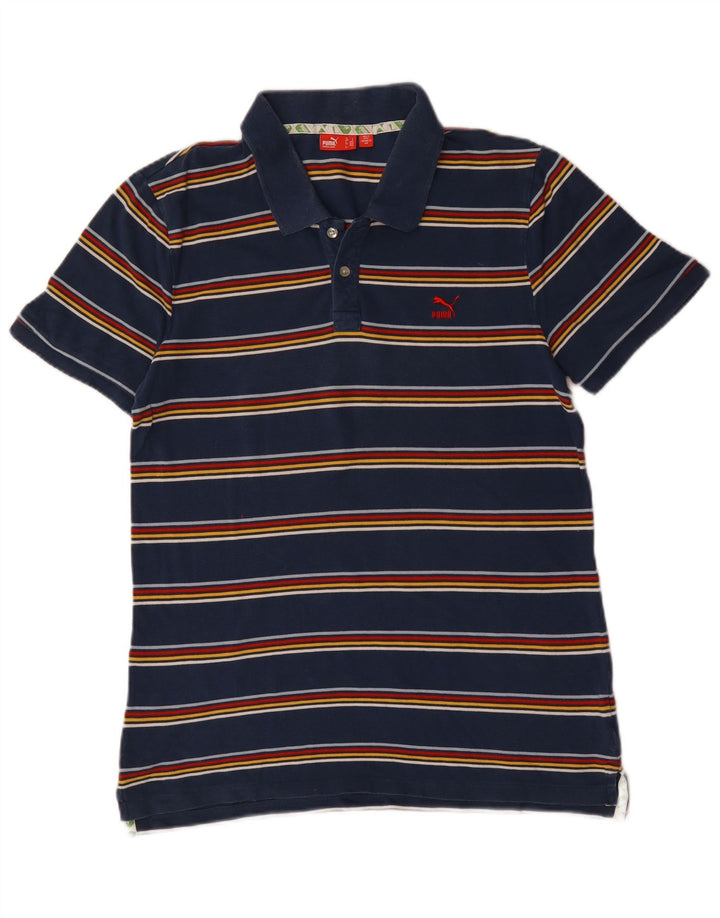 Puma Mens Polo Shirt Large Navy Blue Striped Cotton