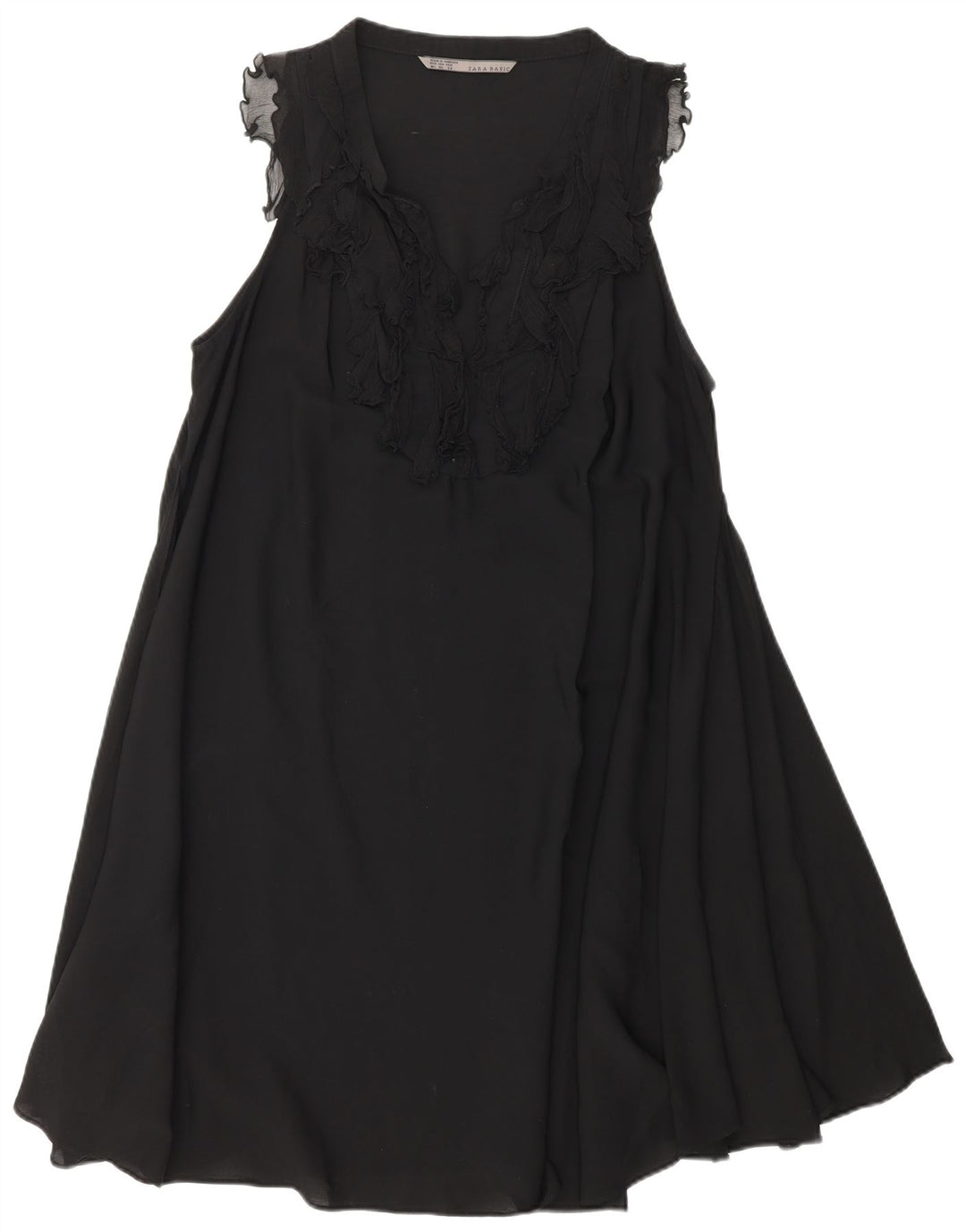 ZARA Womens Ruffle Front A-Line Dress UK 18 XL Black Polyester