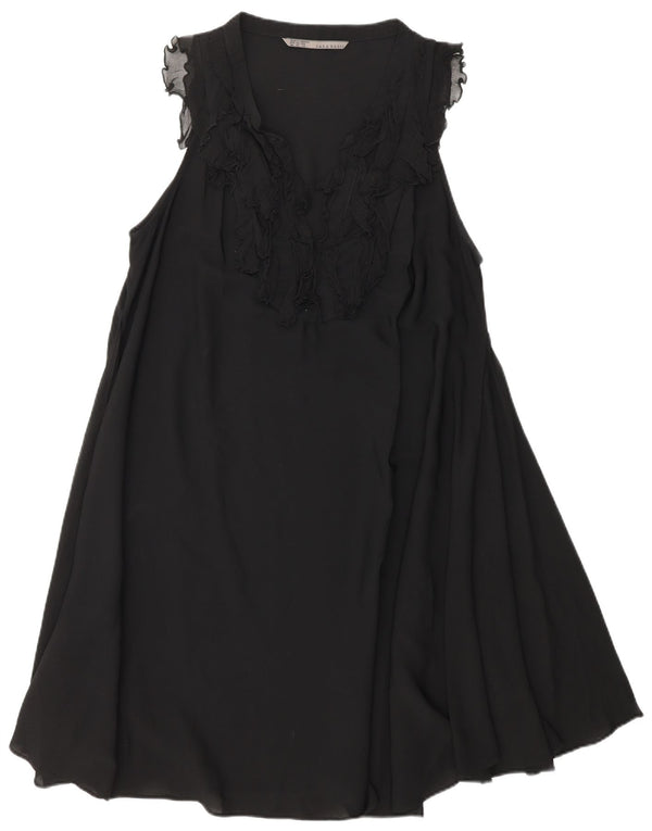 ZARA Womens Ruffle Front A-Line Dress UK 18 XL Black Polyester