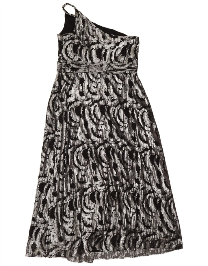 Monsoon Womens Maxi Abstract Pattern One Shoulder Dress UK 16 Large Silver